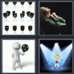 4 pics 1 word 3 letters white doll with black mask, actor