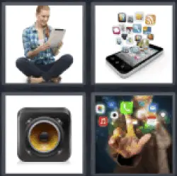 4 pics 1 word 3 letters camera, apps, phone, tablet or ipad