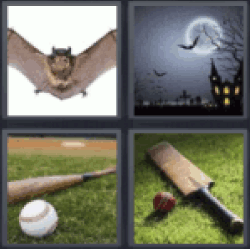 4 pics 1 word 3 letters bat, baseball bat