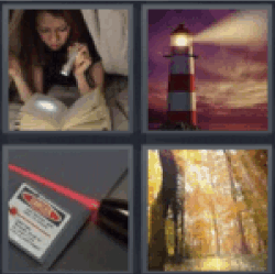 4 pics 1 word girl reading with flashlight