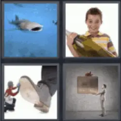 4 pics 1 word 3 letters whale, giant shoe, huge gift