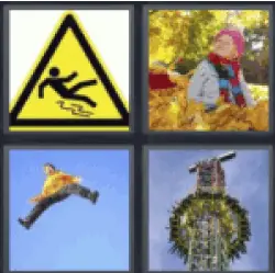 4 pics 1 word sign with person falling