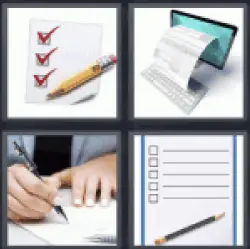 4 pics 1 word Papers with check mark