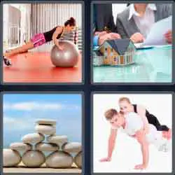 4 pics 1 word 9 letters woman exercising with a ball