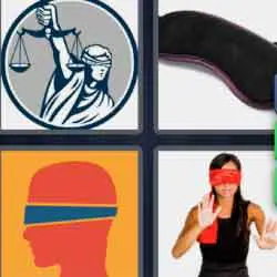 4 pics 1 word 9 letters woman with red blindfold