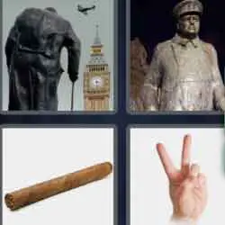 4 pics 1 word 9 letters Tower of London, statue, cigar
