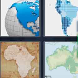 4 pics 1 word 9 letters map of Africa, globe of the world