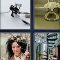 4 pics 1 word 9 letters spiral staircase, wine bottle opener