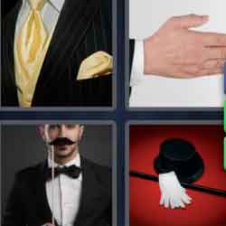 4 pics 1 word 9 letters top hat and white gloves