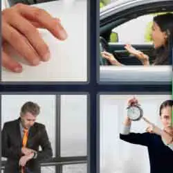 4 pics 1 word 9 letters driver, woman with alarm clock