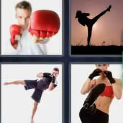 4 pics 1 word 9 letters boxing gloves, kick