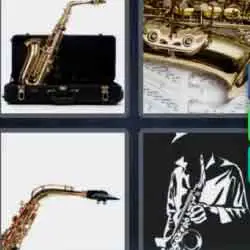 4 pics 1 word 9 letters clarinet, golden musical instrument