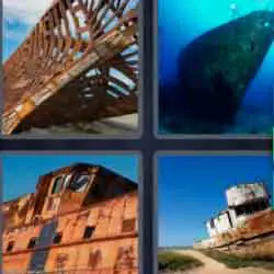 4 pics 1 word 9 letters old house, sunken ship, ruins