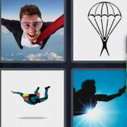 4 pics 1 word 9 letters parachute, man skydiving