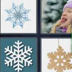 4 pics 1 word 9 letters snowflake, girl with tongue sticking out