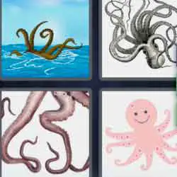 4 pics 1 word 9 letters octopus, squid