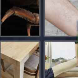 4 Pics 1 Word 3 letters wooden table, leg in plaster