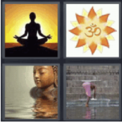 4 pics 1 word woman meditating at sunset