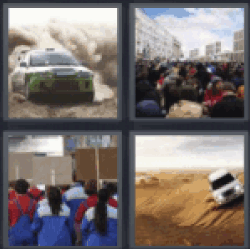 4 pics 1 word racing car, crowd of people…