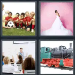4 Pics 1 Word Train, Bride, Kids football, class