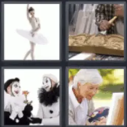 4 pics 1 word 3 letter ballerina, clowns, woman painting