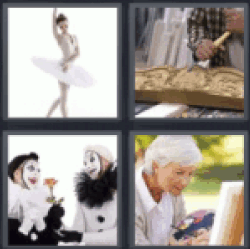 4 pics 1 word 3 letter ballerina, clowns, woman painting