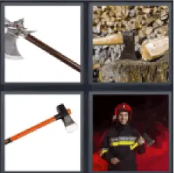 4 pics 1 word 3 letter firefighter ax chopping wood