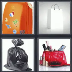 4 pics 1 word garbage bag, toiletry bag, suitcase