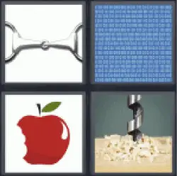 4 pics 1 word 3 letters bitten apple, wood drill