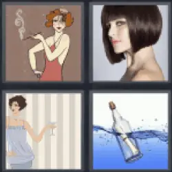 4 pics 1 word message in a bottle, woman smoking