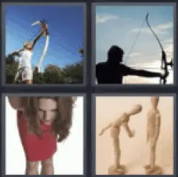 4 pics 1 word archer, arrow, wooden figures, woman in red