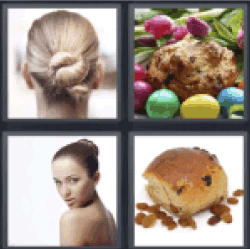 4 pics 1 word 3 letters sponge cake, woman with bows