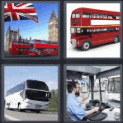 4 pics 1 word 3 letters bus, london, bus driver