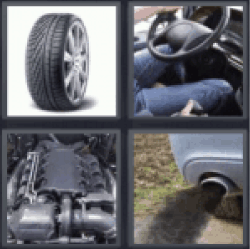 4 pics 1 word 3 letter wheel, car engine, steering wheel