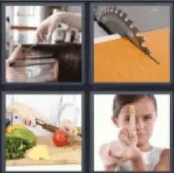 4 pics 1 word 3 letters saw cutting wood, cutting vegetables