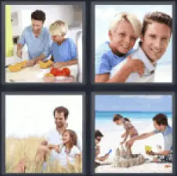 4 pics 1 word 3 letters family on the beach, father with his son