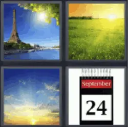 4 pics 1 word 3 letters calendar, tower, field, sky