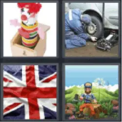 4 Pics 1 Word Jumping toy. English flag.