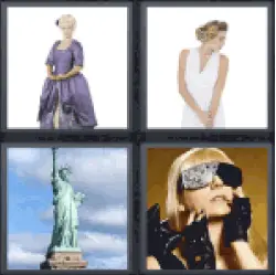 4 Pics 1 Word Woman with classic dress. Statue of Liberty.