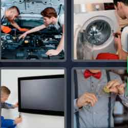 4 pics 1 word 3 letter technician repairing washing machine