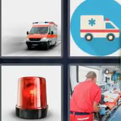 4 pics 1 word 9 letters ambulance red emergency sign