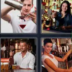 4 pics 1 word 9 letters waitress, waiter, cocktail