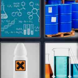 4 pics 1 word 9 letters chemical, blue barrels