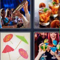 4 Pics 1 Word colored umbrellas, cocktail shaker