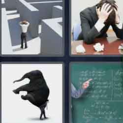 4 pics 1 word 9 letters maze, black elephant, chalkboard