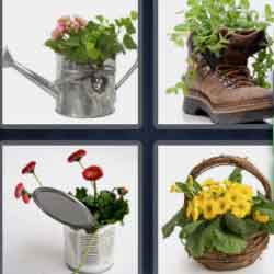 4 pics 1 word 9 letters boot with plants, watering can