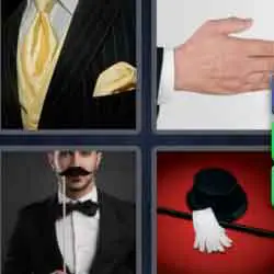 4 pics 1 word 9 letters top hat and white gloves