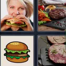 4 pics 1 word 9 letters hamburger, meat