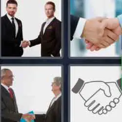 4 pics 1 word 9 letters men shaking hands