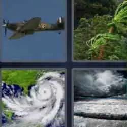 4 pics 1 word 9 letters airplane hurricane clouds